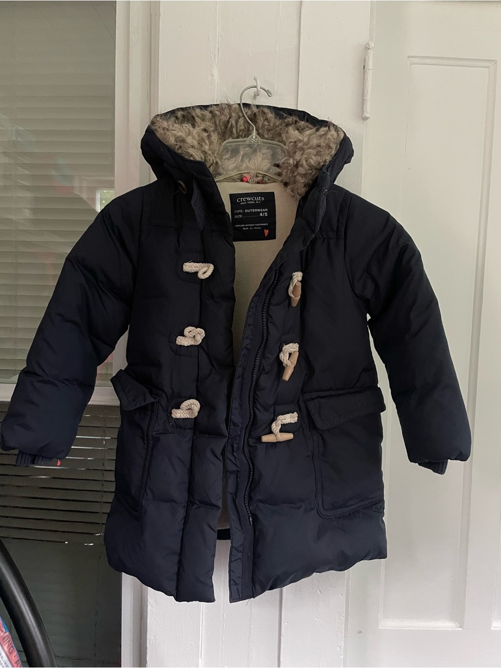 Crewcuts Navy Hooded Puffer Coat with Faux-Fur Lining